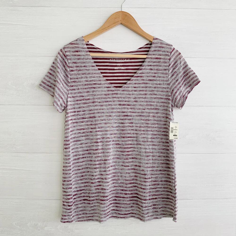 NWT Aeropostale - Purple gray striped v-neck knit t-shirt, XS